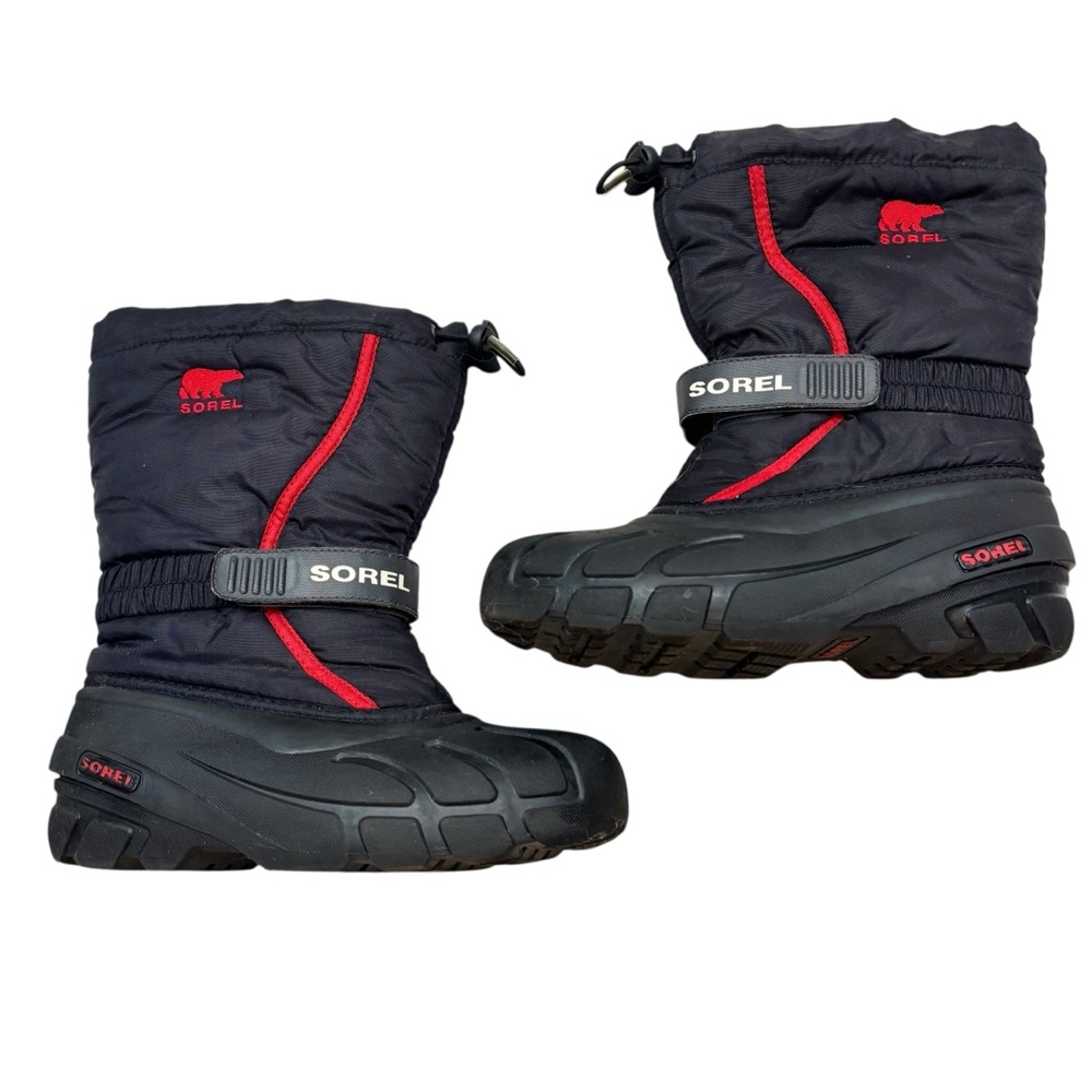 Sorel Kids' Flurry Weather Resistant Snow Boots With Liners Size 5 Red and Black